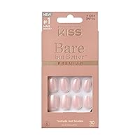 KISS Bare But Better, Press-On Nails, Nail glue included, Mocha', Light Nude skin, Short Size, Oval Shape, Includes 30 Nails, 2G Glue, 1 Manicure Stick, 1 Mini File