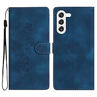 Galaxy S24 Plus Case Wallet for Women, Card Holder Folding Flip Design Embossing Flower Leather Magnetic Folio Cover Compatible with Samsung Galaxy S24 Plus (Blue)
