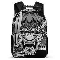 Japanese Samurai Skull(1) Backpack Adjustable Strap Daypack 16 Inch Double Shoulder Backpack Laptop Business Bag for Hiking Travel