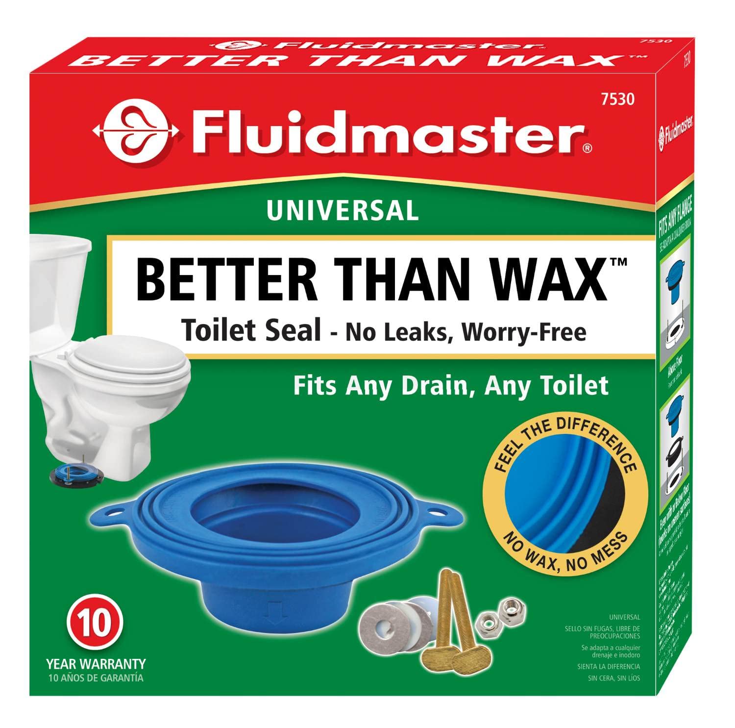 Fluidmaster 7530 Universal Better Than Wax Toilet Seal, Wax-Free Toilet Bowl Gasket Fits Any Drain