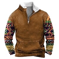 Mens Sweatshirts Vintage Casual Henley Fleece Lined Long Sleeve Stand Collar 1/4 Zip Pullover Oversized Corduroy Sweatshirt