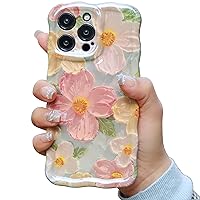 Cute Case for iPhone 14 Pro Max, Colorful Retro Oil Painting Printed Flowers Case, Fashion TPU Laser Beam Glossy Pattern Curly Waves Frame Shockproof Protective Cases Cover for Girls Women