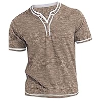 Henley Shirts for Mens Cotton Short Sleeve Shirt Gym Quick Dry Athletic Performance Top Solid Button Down Costume