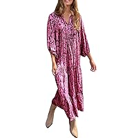 miduo Womens Loose Fit Casual Summer V Neck Half Sleeve Bohemian Geometric Pattern Maxi Long Dresses