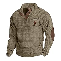 Men's Outdoor Casual Stand Collar Long Sleeve Sweatshirt Fashion Mock Neck Corduroy Shirts with Elbow Patches
