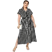 KOJOOIN Plus Size Maxi Dresses for Women Summer Tie Belt Work Polo Dress Business Casual Button Down Dress