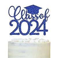 Class of 2024 Cake Topper, Congratualtions Grad 2024, Happy Graduation, Congrats Grad High School College Graduate Party Decorations Supplies, Blue Glitter