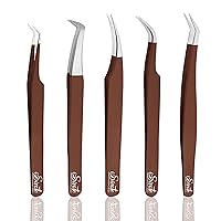 SIVOTE Eyelash Extension Tweezers for Classic & Volume Lashes, 5-Pack, Chocolate