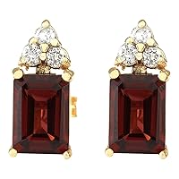 2.65 Carat Natural Red Garnet and Diamond (F-G Color, VS1-VS2 Clarity) 14K Yellow Gold Earrings for Women Exclusively Handcrafted in USA
