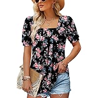 BETTE BOUTIK Puff Sleeve Shirt Square Neck Shirts for Women Dressy Casual Puff Sleeve top Puff Sleeve t Shirt Romantic Rose X-Large