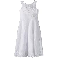Girls 7-16 Ceremony Dress with Illusion Neckline and Lace Overlay