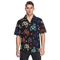 Blue Green Video Game Men's Hawaiian Shirts Short Sleeve Button Down Vacation Mens Beach Shirts