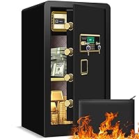 5.0 Cu ft Extra Large Heavy Duty Home Safe Fireproof Waterproof, Anti-Theft Digital Home Security Safe Box With Fireproof Document Bag, Separate Lock Box and Led Light (27.56