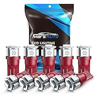 Marsauto 194 LED Bulb Brilliant Red 168 T10 2825 5SMD No Polarity Replacement Bulbs for Car Dome Map Door Courtesy License Plate Dashboard Lights (Pack of 10)