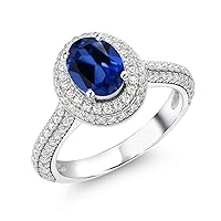 Gem Stone King 925 Sterling Silver 8X6MM Oval Gemstone Birthstone and White Moissanite Halo Engagement Ring | Wedding Anniversary Promise Ring For Women | Size 5,6,7,8,9