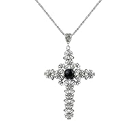 Sterling Silver Filigree Art Gemstone Cross Pendant Necklace for Women and Girls