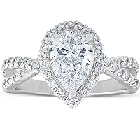 Pear Shape Cubic Zirconia Twist Shank Engagement Wedding Ring in 14K White Gold for Womens