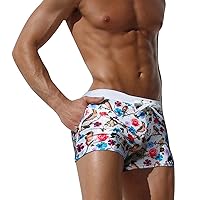 Mens Swim Trunks,Slim Fit Square Leg Beach Shorts Underwear Elastic Waist Bathing Suit for Men Retro Swimsuits