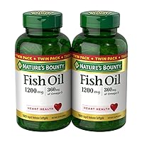 Nature’s Bounty Fish Oil 1200 mg, Supports Heart Health With Omega 3 EPA & DHA, 360 Rapid Release Softgels, Twin Pack