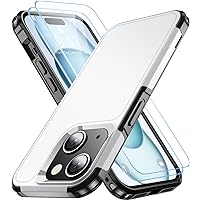 Shockproof for iPhone 15 Case,[15 FT Military Grade Drop Protection],with 2X [Tempered Glass Screen Protector ] with Air Bumpers Full-Body Protective Phone Case, White