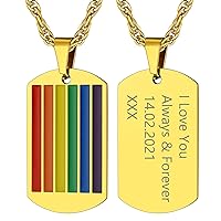 GOLDCHIC JEWELRY Pride Necklace LGBT Tag, Stainless Steel Rainbow Equal Jewelry Gift for Lesbian Bisexual Transgender Queer