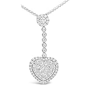 The Diamond Deal 18kt White Gold Womens Necklace Heart Shaped VS Diamond Pendant 1.04 Cttw (16 in, 2 in ext.)