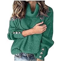 Women's Mock Neck Oversized Sweaters Fall Fashion 2023 Puff Sleeve Solid Vintage Pullovers Shirts Fuzzy Knit Tops