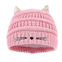 Women Girls Winter Sequin Cat Ears Hat Kids Warm Knit Crochet Beanie Cute Fashion Outdoor Snow Ski Skull Cap
