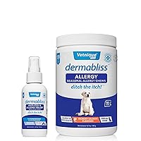 Dermabliss Allergy Chews 120ct and Dermabliss Anti-Itch & Allergy Relief Spray (4oz) Bundle Complete Skin Allergy Relief for Dogs with Dog Allergy Supplements, Hydrocortisone Spray for Dogs