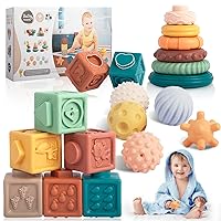 Baby Toys 6 to 12 Months, Montessori Toys for 1 Year Old, Stacking Building Blocks & Sensory Balls & Soft Infant Teething Toys, Newborn Learning Toys for 3-6-9-12 Months, Toddlers Boys Girls Gifts
