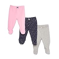 Spasilk Baby Girls 3 Pack Cotton Pull on Footed Pants