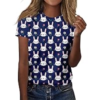 Easter Print Blouse Womens Tunic Short Sleeve Tee Fashion Tops Round Neck Summer Trendy Tshirt Round Neck 2024 Tshirt