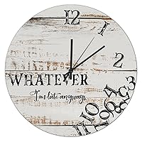 Funny Wood Wall Clocks Whatever I'm Late Anyways Wooden Hanging Clocks Silent Non Ticking Wall Clock Battery Operated Decorative for Kitchen, Bedroom, Bathroom, 12-Inch