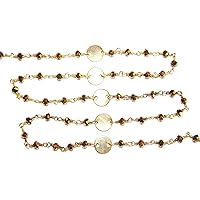 Pyrite Gold Coated Faceted Rondelle Gemstone Beaded Coin/Disc Rosary Chain by Foot For Jewelry Making - 24K Gold Plated Over Silver Handmade Beaded Chain Connectors -Wire Wrapped Bead Chain Necklaces