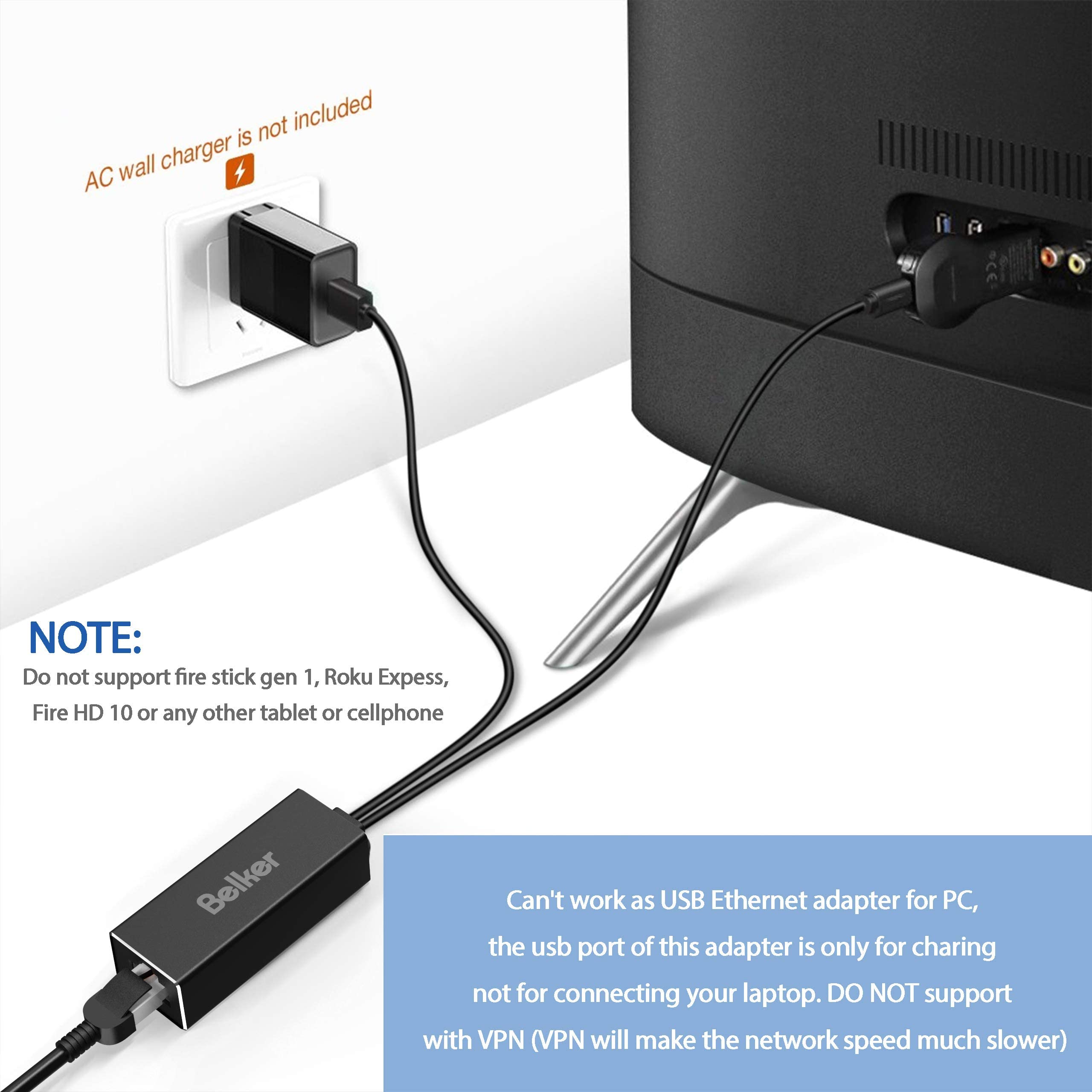 Belkertech Ethernet Adapter, USB Network Adapter/Micro USB to Rj45 Ethernet Adapter, USB to Rj45 Cable for Fire TV Stick, All-New Fire TV, Chromecast Ultra Audio Etc