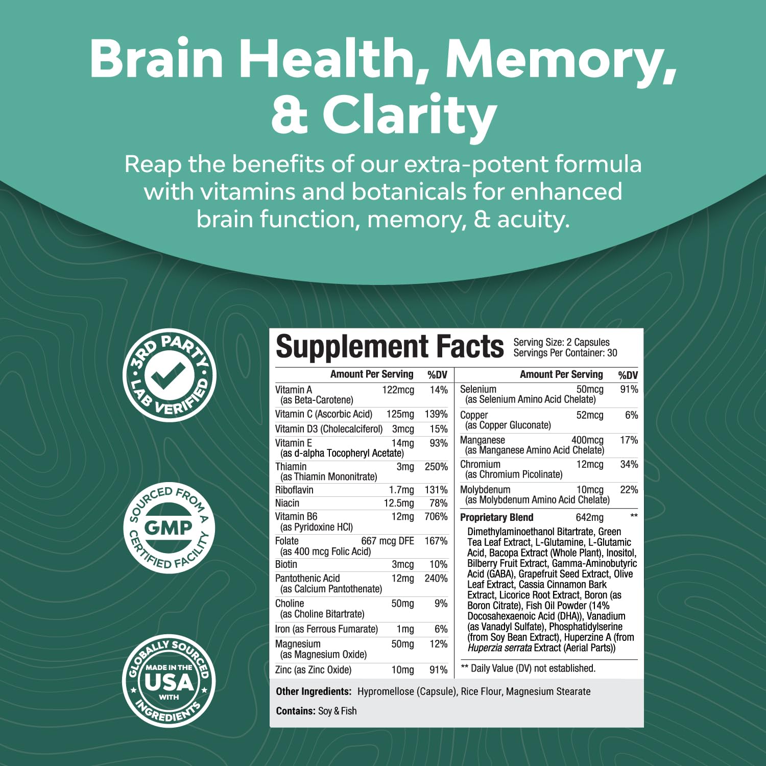 Bundle of Advanced Brain Supplement for Memory and Focus and Advanced Lion's Mane Mushroom Supplement - Nootropics Brain Support Supplement - Lions Mane Supplement Capsules with 5X Fruiting Body