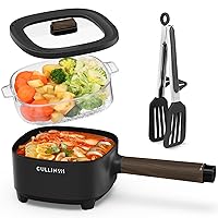 2L Hot Pot Electric with Steamer, Portable Electric Pot with Upgrade Honeycomb Nonstick Coating for Dorm, Office, Travel, Multi Cooker Pot for Ramen, Soup, Oatmeal (Tongs Included)