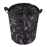 Purple Black Goth Spooky Printed Foldable Laundry Basket Hamper Storage Organizer With Lid For Clothes Toy Collection, One size (Nudquio225yui09a)