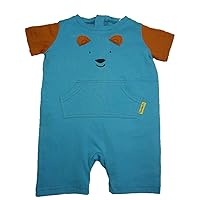 Strip Free One-Piece Bear Romper with a Back Zipper in Blue/Brown