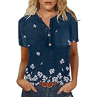 Womens Summer Tops Dressy Casual 2023 Fashion Short Sleeve T Shirts Floral Print Boho Cute Tee Trendy Crewneck Tshirt