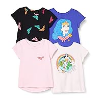 Amazon Essentials DC Girls and Toddlers' Short-Sleeve T-Shirts, Pack of 4