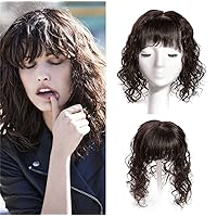 Curly Human Hair Wiglet Topper Hairpiece with Bangs 5