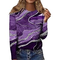 FYUAHI Women's Fashion Casual Long Sleeve Print Round Neck Pullover Top Blouse 2023 Fall Women's Shirts