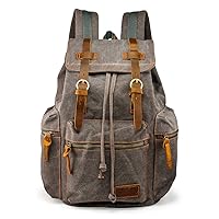 GEARONIC 21L Vintage Canvas Backpack Leather Rucksack Knapsack 15inch Laptop Tote Satchel College Shoulder Hiking Bag