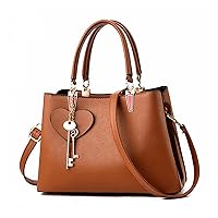 Women Vintage Handbag Casual Pendant Messenger Bag Leather Shoulder Bag (Color : Brown, Size : 27*12*19cm)