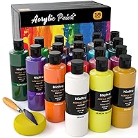 18 Colors Large Acrylic Paint Set, 8.45 fl oz./ 250 ml Artist Painting Supplies Bulk Non-Toxic For Multi Surface Canvas, Wood, Fabric, Leather, Cardboard, Paper, Crafts, Hobby with Color Wheel