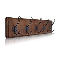 HBCY Creations Dark Wash Brown Rustic Coat Rack Wall Mount with 5 Hooks, Solid Pine Wood 24 inch Wall Hooks for Entryway, Mudroom, Hallway, Bathroom - Vintage Farmhouse Style Wall Mounted Towel Rack