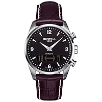 Certina Men's DS Multi-8 Dark Brown White Stitching Strap with Black Dial Leather Watch - Dark Brown/Black