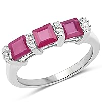 1.34 Carat Genuine Glass Filled Ruby and White Topaz .925 Sterling Silver Ring