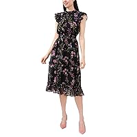 CeCe Women's Flutter Sleeve Smocked Waist Dress